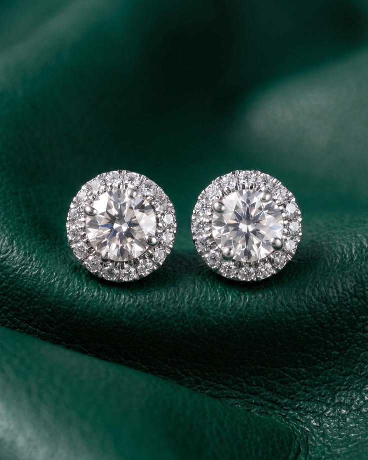 Halo Round Diamond Stud Earrings