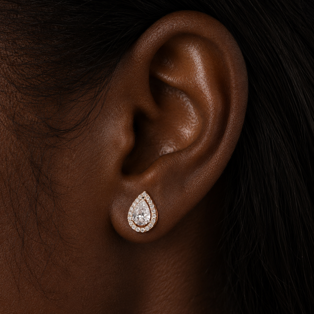 Halo Pear Diamond Stud Earrings