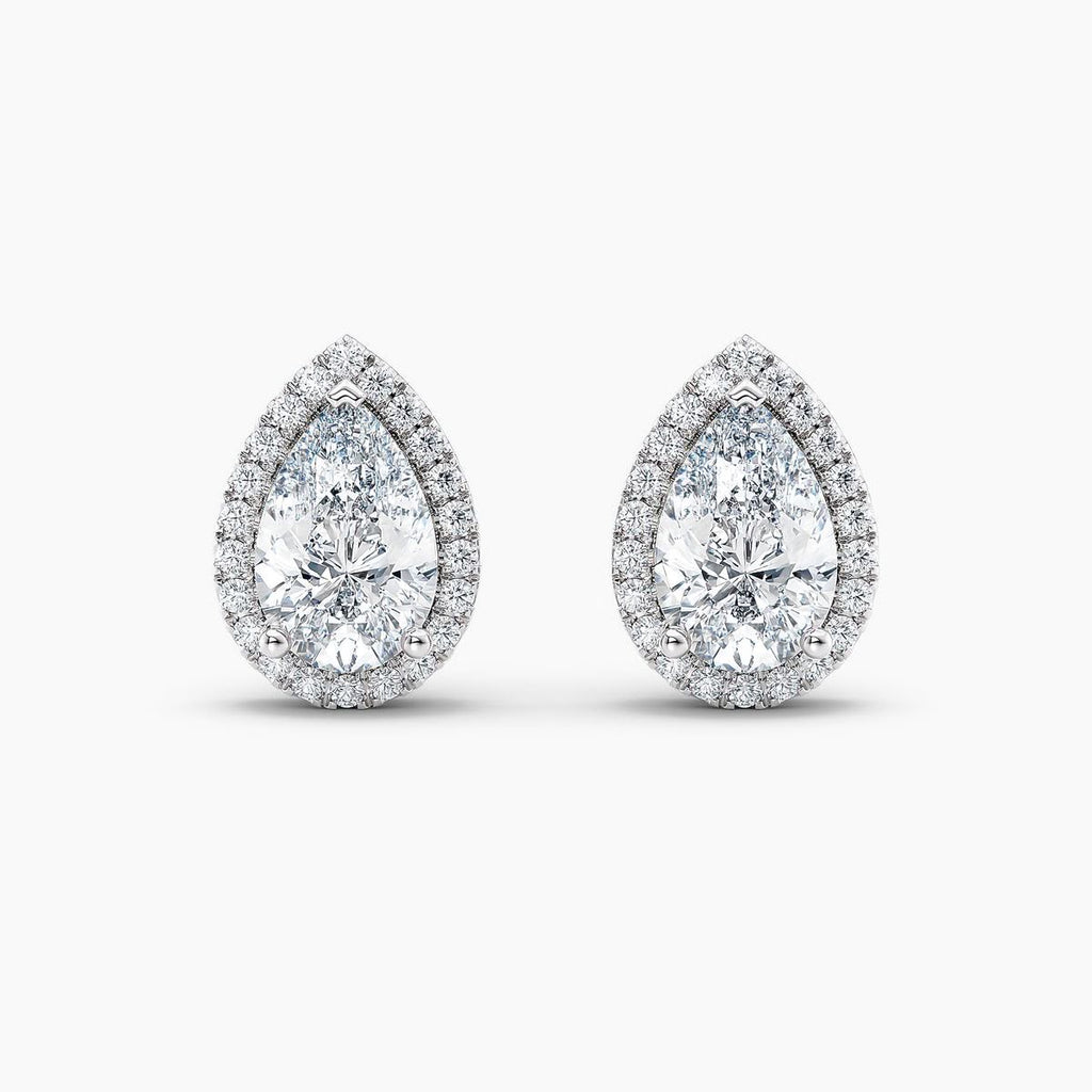 Halo Pear Diamond Stud Earrings